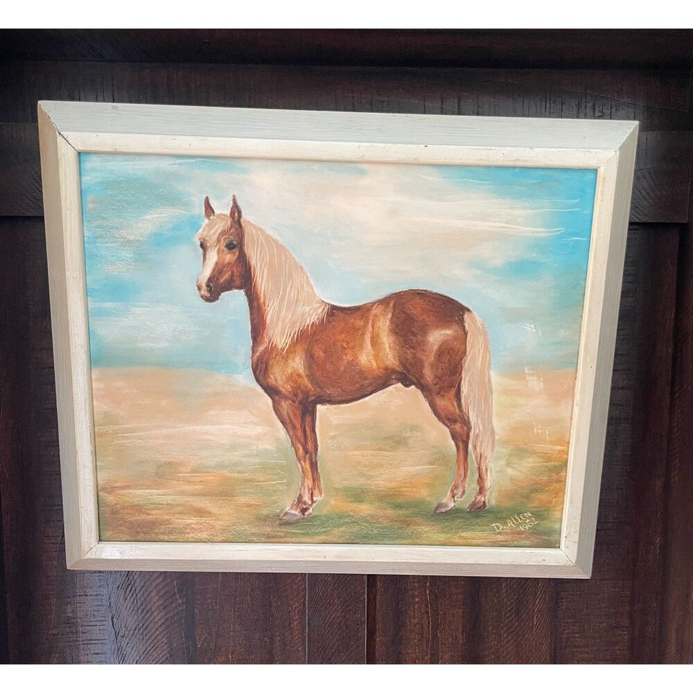 Vintage 1962 Signed D. Allen Horse Painting Original Equestrian Art 23x19